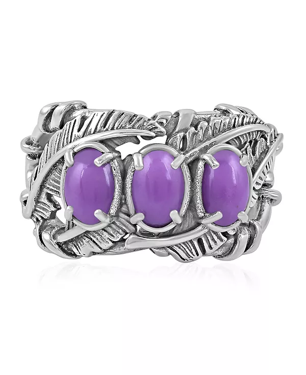 

Кольцо из стерлингового серебра с тремя перьями и фосфосидеритом, размер 7 American West Jewelry, purple
