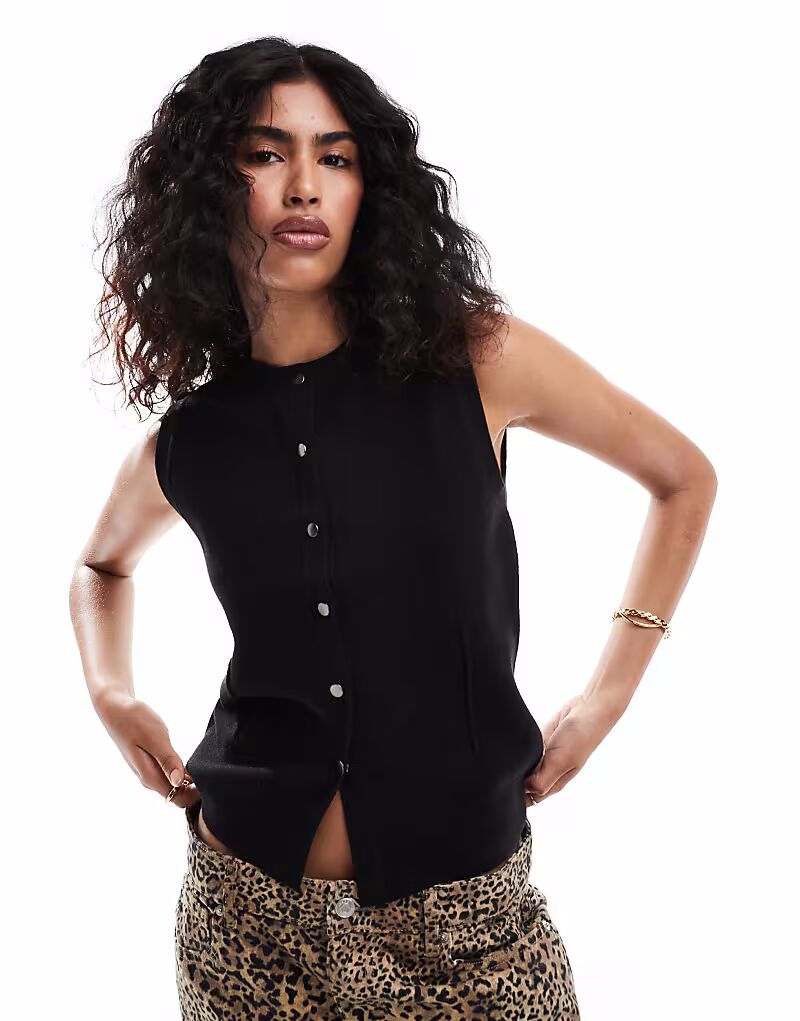 

Удлиненный приталенный жилет ASOS DESIGN с декоративными швами черного цвета