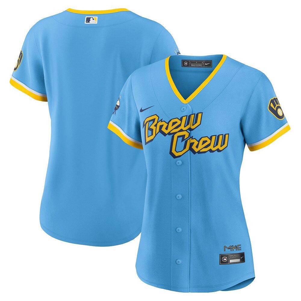 

Женская футболка Nike Powder Blue Milwaukee Brewers 2022 City Connect Replica Team, цвет Brw Light