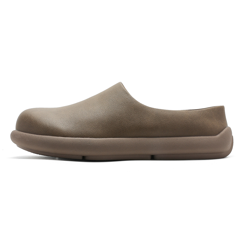 

IZEIZIG Кожаные тапочки мужские с резиновой подошвой, устойчивые к запахам, износу и скольжению, с закрытым носком, в цвете хаки, цвет Khaki