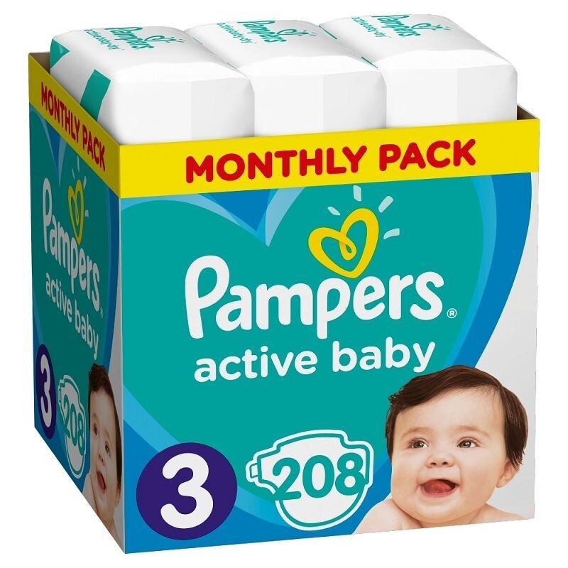 

Одноразовые подгузники для детей Pampers Active Baby 3, 208 шт