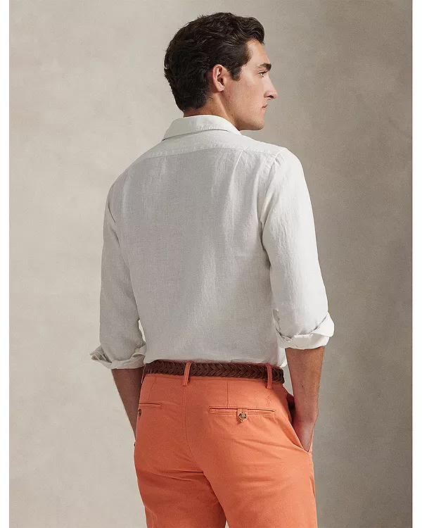 Классическая рубашка из льняной ткани с неоднородной текстурой. Polo Ralph Lauren, белый — фото 3