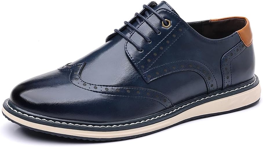 

Мужские кожаные броги с крыльями и заплатками, стиль Гэтсби, модные туфли с плоской подошвой, закругленным носком и шнуровкой, дерби для работы, делового и повседневного использования Uzujbaa, синий