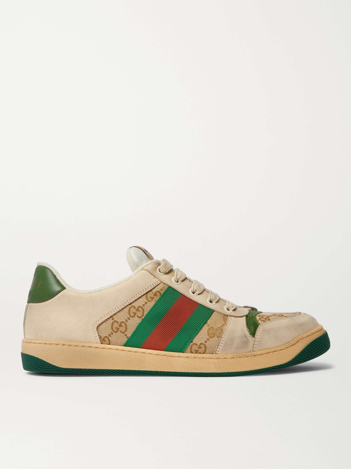 

Кроссовки из состаренной кожи с монограммой и тесьмой Screener GUCCI, белый