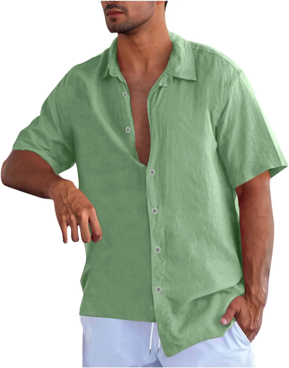 

Мужская летняя рубашка на пуговицах с коротким рукавом