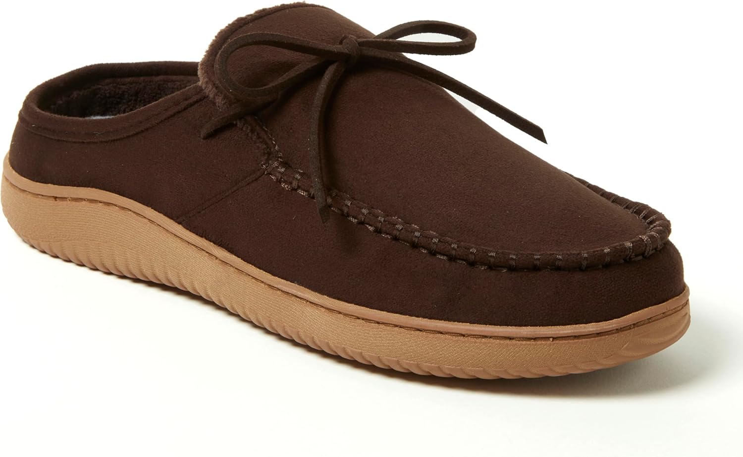 Мужские тапочки Dearfoams Fowler с мыском-мокасином и завязками, для дома и улицы, поддерживающая модель, Coffee — фото 2