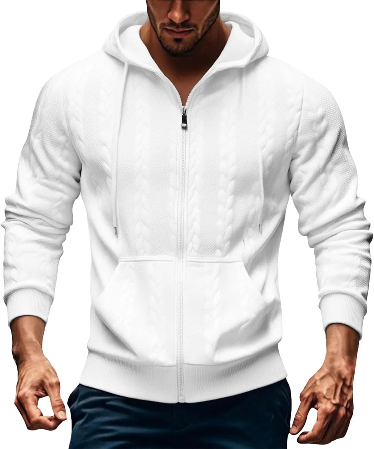 

Толстовка с капюшоном Full Zip для мужчин, осенняя, Casual, с текстурой Cord Jacquard