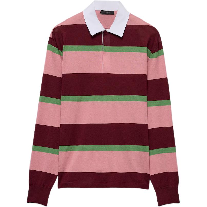 

Вязаная рубашка-поло в полоску с длинными рукавами Prada, бордовый, Красный, Вязаная рубашка-поло в полоску с длинными рукавами Prada, бордовый