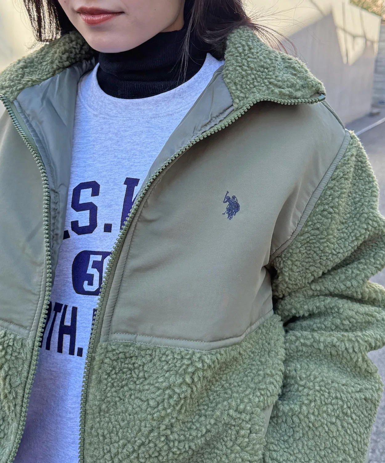 Куртка U.S. POLO ASSN. с пони, боа, полиэстер, хаки