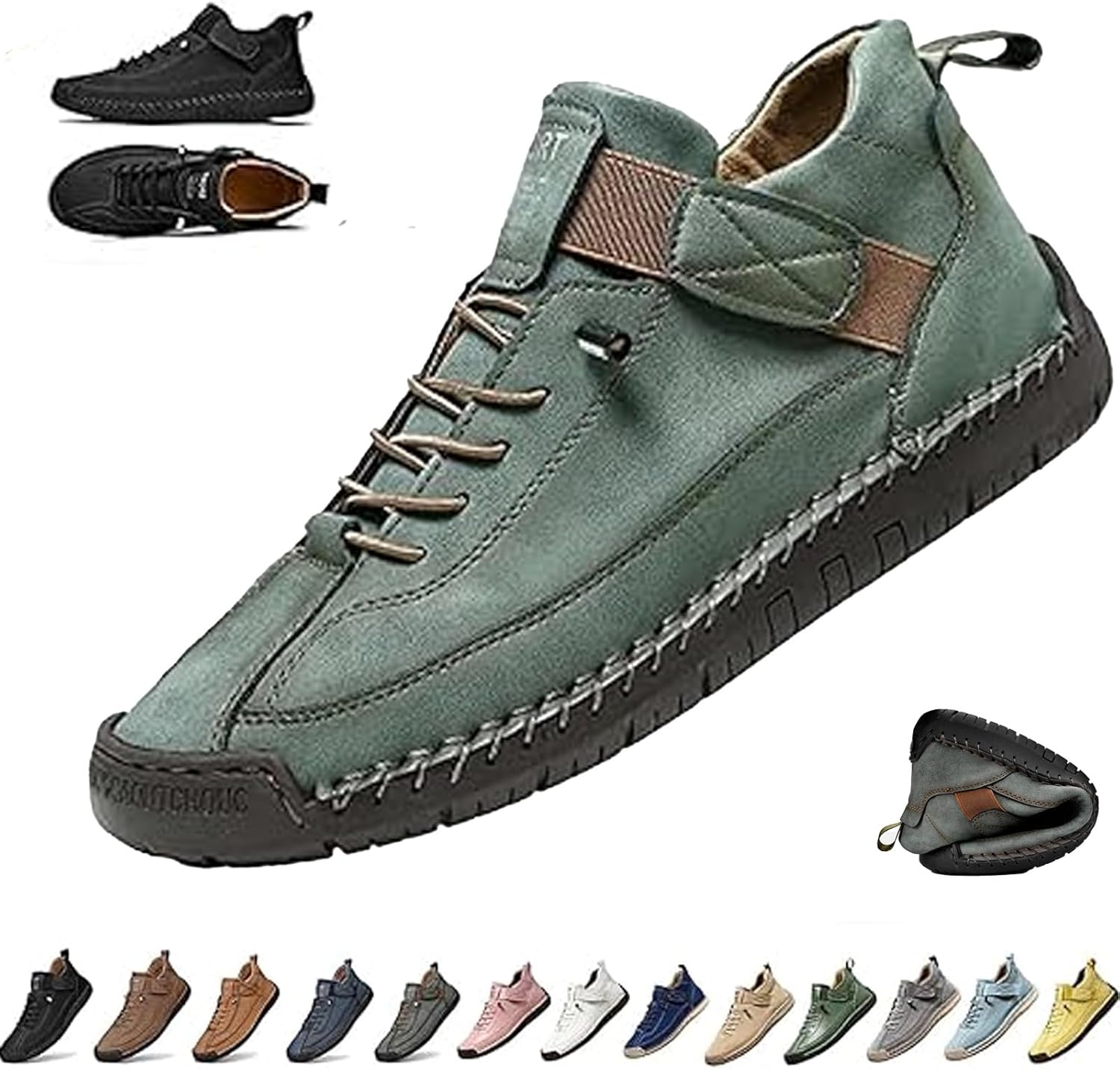 

Женские ручной работы кожаные ортопедические комфортные туфли, унисекс удобные ортопедические кроссовки, мужские слипоны для ходьбы Ghtrhsb, светло-зеленый