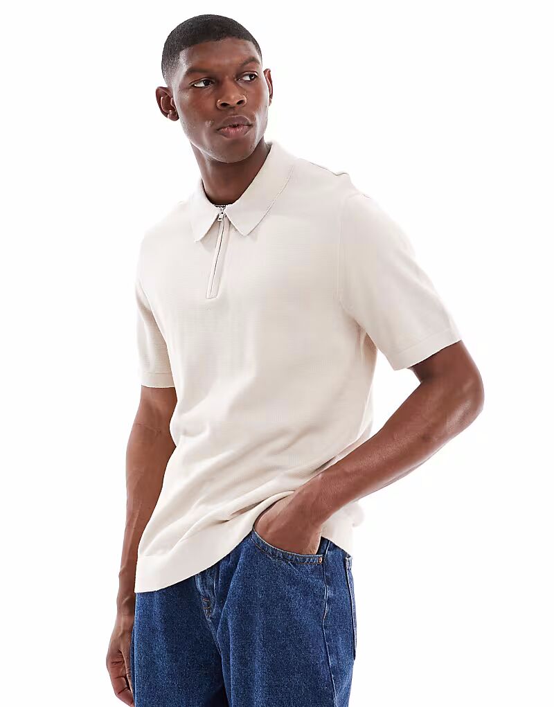 

Трикотажное поло Jack & Jones с молнией кремового цвета