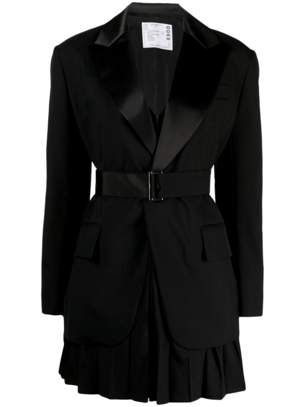 

sacai layered belted single-breasted blazer, черный