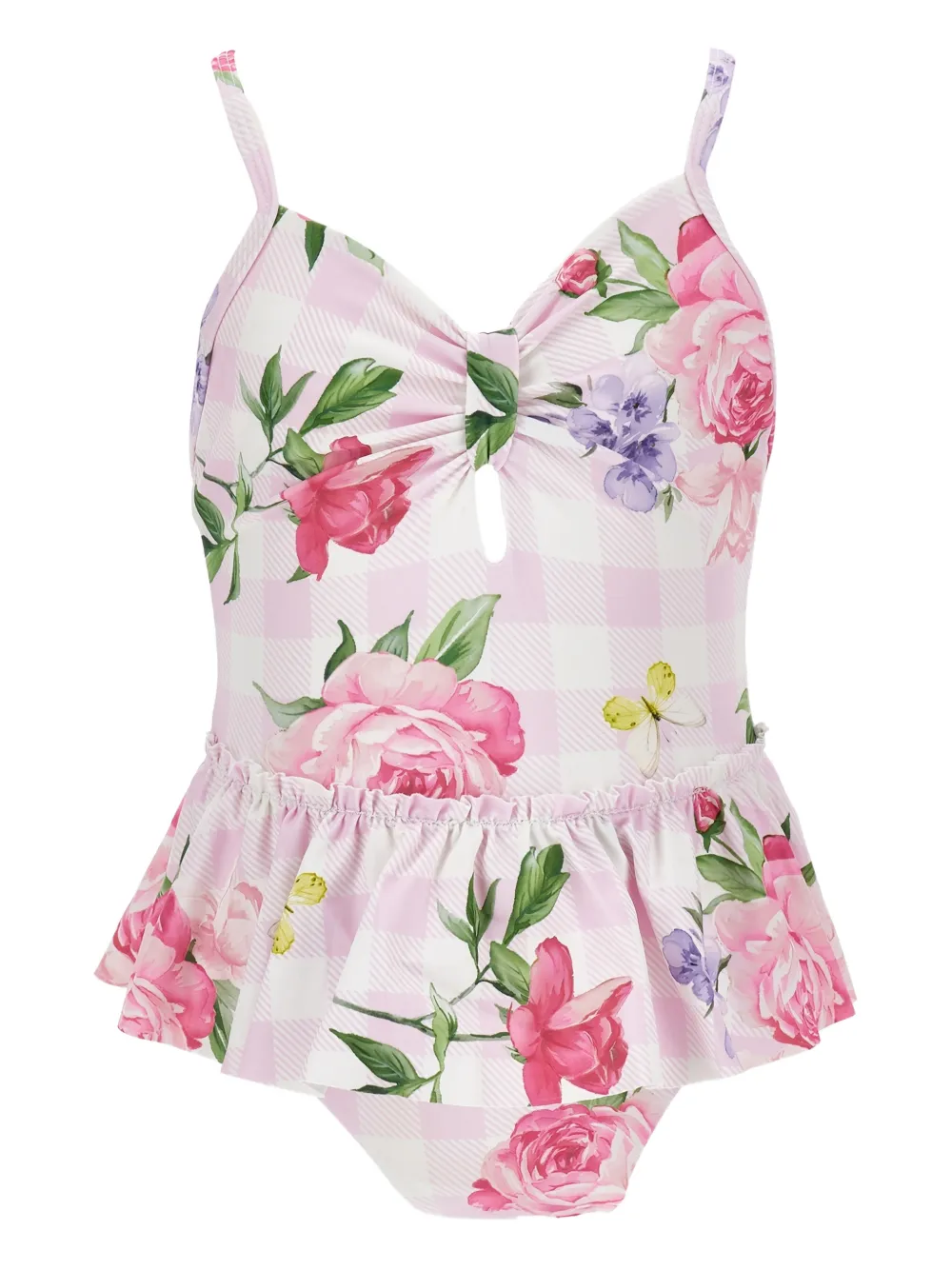 

Купальник с оборками и цветочным принтом Monnalisa, розовый