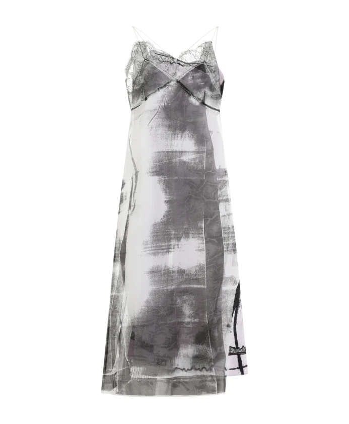 

Шелковое платье миди Maison Margiela, серый