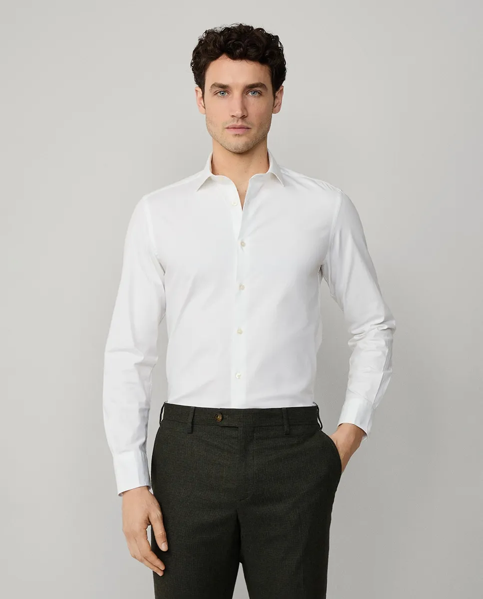 

Мужская эластичная хлопковая рубашка, подвергнутая стирке без кармана, стиль fit club Façonnable, белый