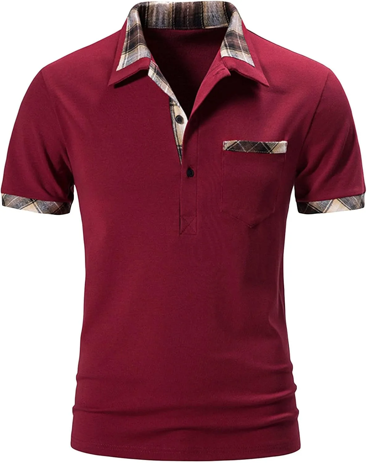 Мужская рубашка с коротким рукавом Color Block Golf Top Classic Button Plaid Basic Casual Wrinkle Free