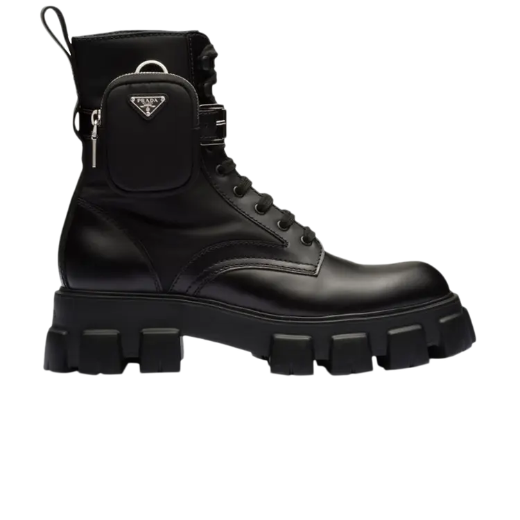 

Ботинки Prada Monolith Brushed Leather and Nylon Boot, черный