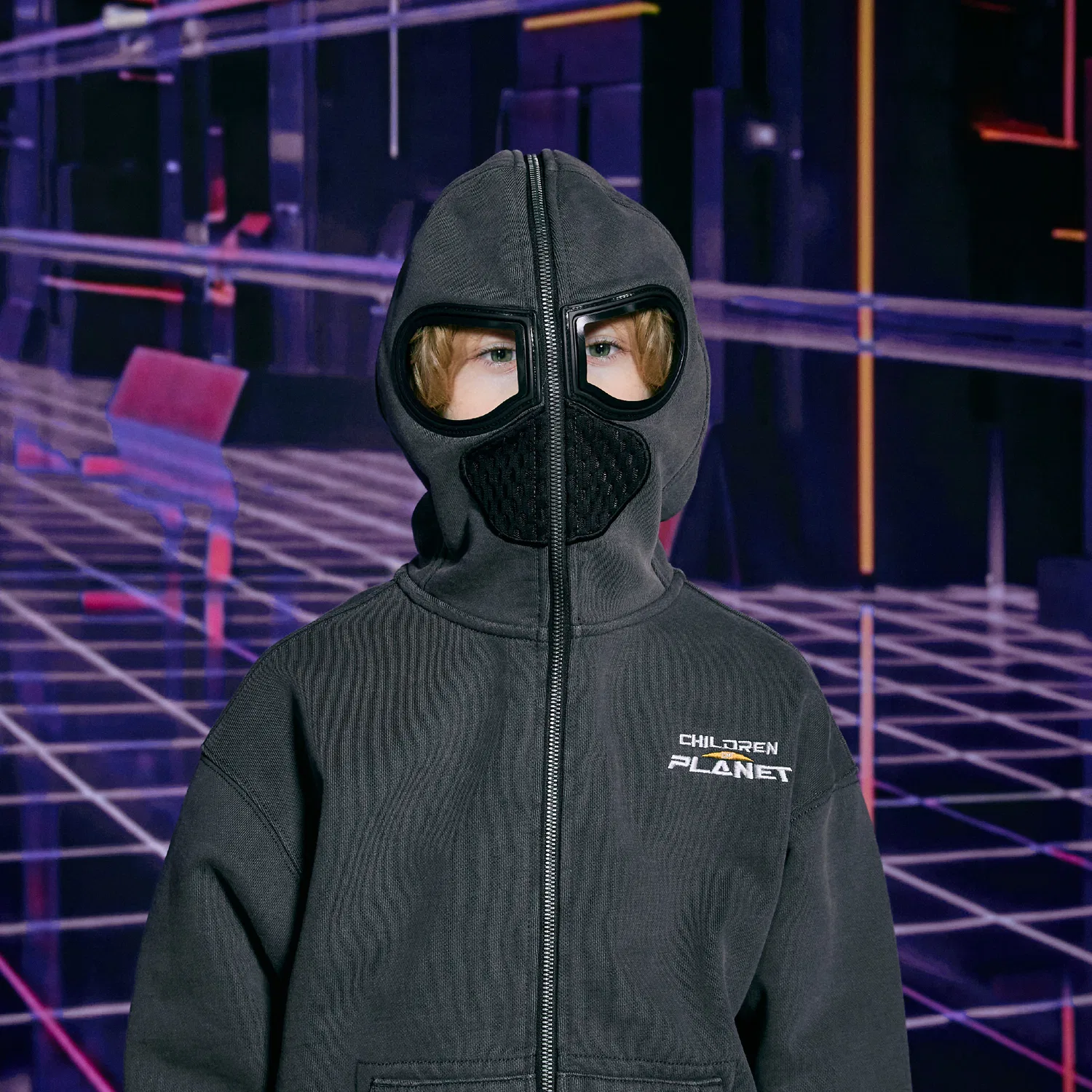 Детская худи на молнии Kaiper Faded Goggle свитшот угольного цвета от Children Of Planet — фото 2