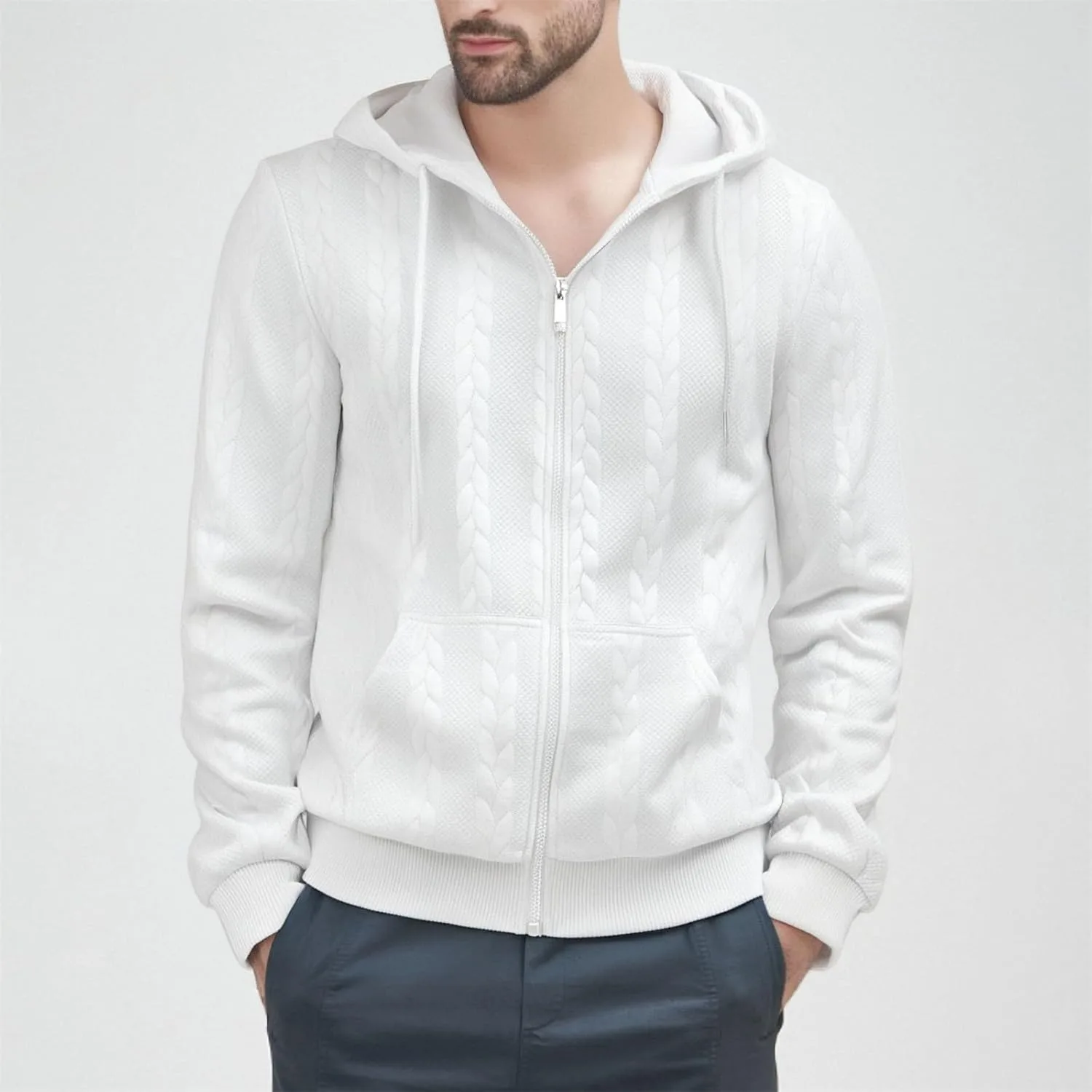 Толстовка с капюшоном Full Zip для мужчин, осенняя, Casual, с текстурой Cord Jacquard — фото 3