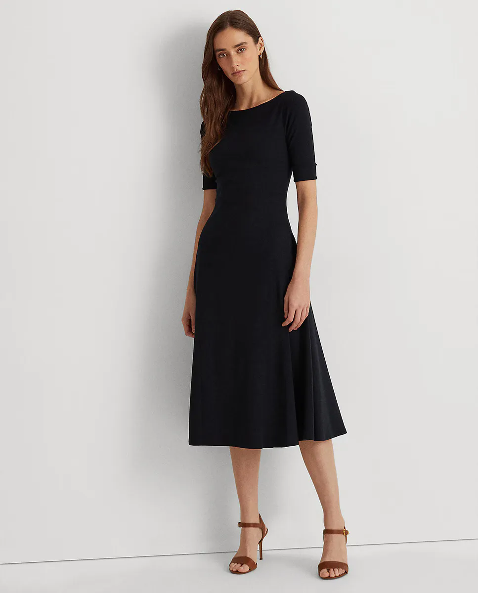

Платье миди с французскими рукавами Lauren Ralph Lauren, темно-синий