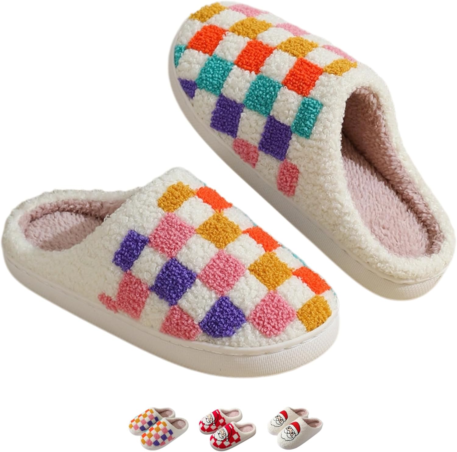 

Рождественские тапочки iwhgrmp для женщин и мужчин, утепленные домашние зимние шерстяные клетчатые тапочки, уютные плюшевые хлопковые тапочки для спальни, с нескользящей подошвой, Multicolour