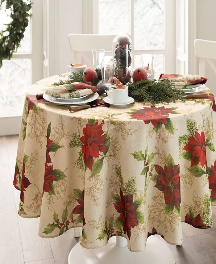 

Круглая скатерть Festive Poinsettia Holiday, 70 x 70 дюймов Elrene, мультиколор