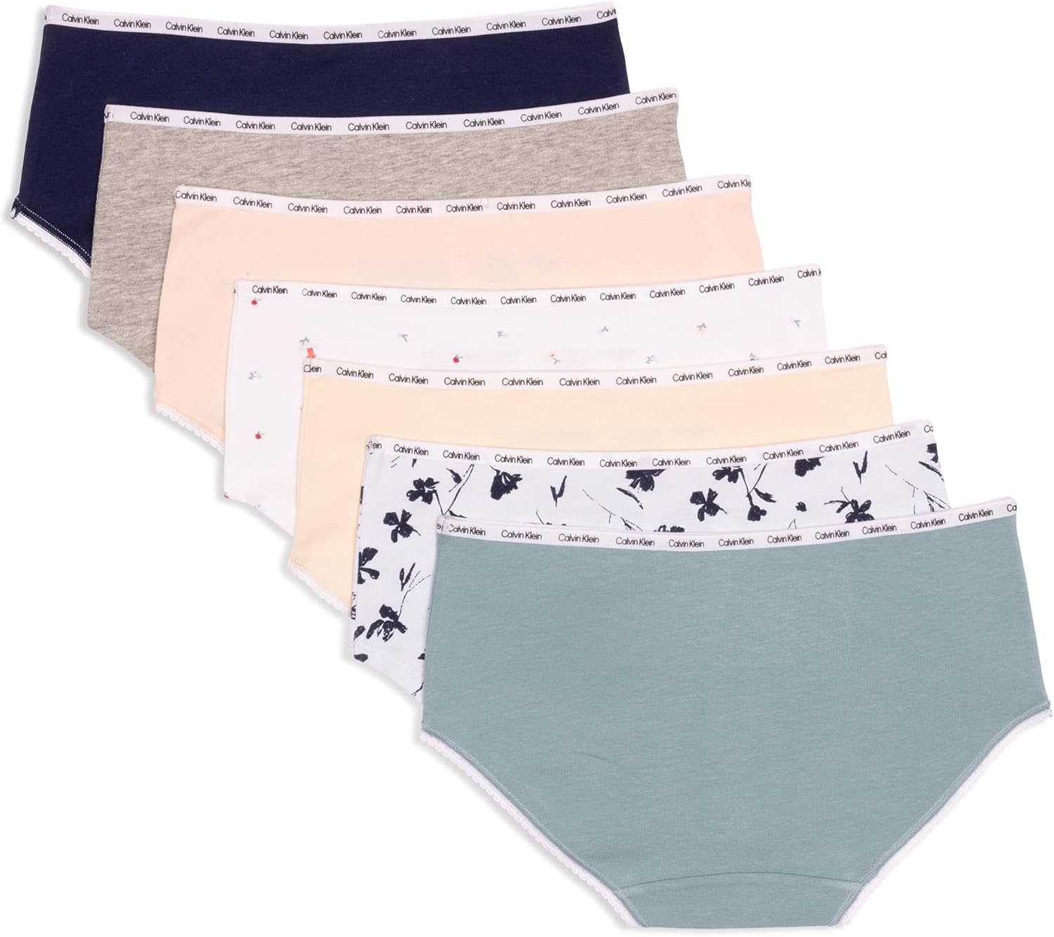 Комплект из 7 пар нижнего белья Calvin Klein Girls, хлопковое хипстерское с отделкой пико, Floral Pack — фото 2