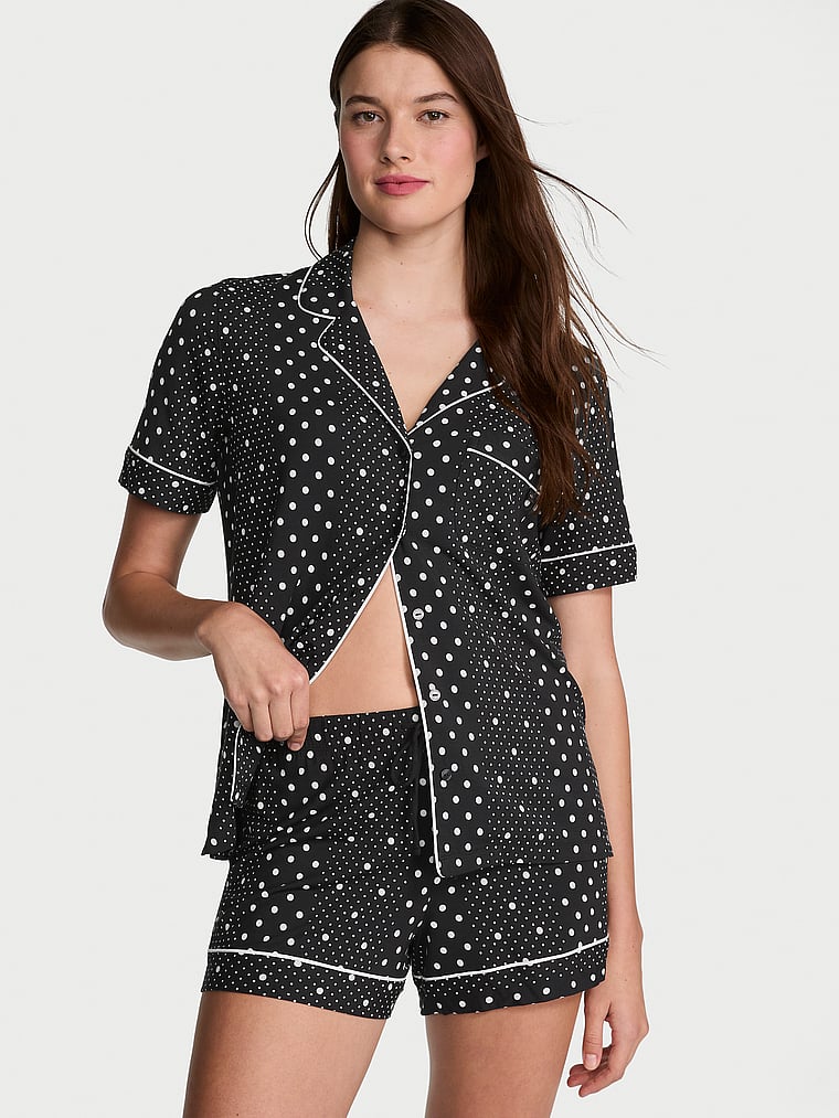 

Мягкий короткий пижамный комплект из модала Victoria'S Secret, modal soft black dotted stripe