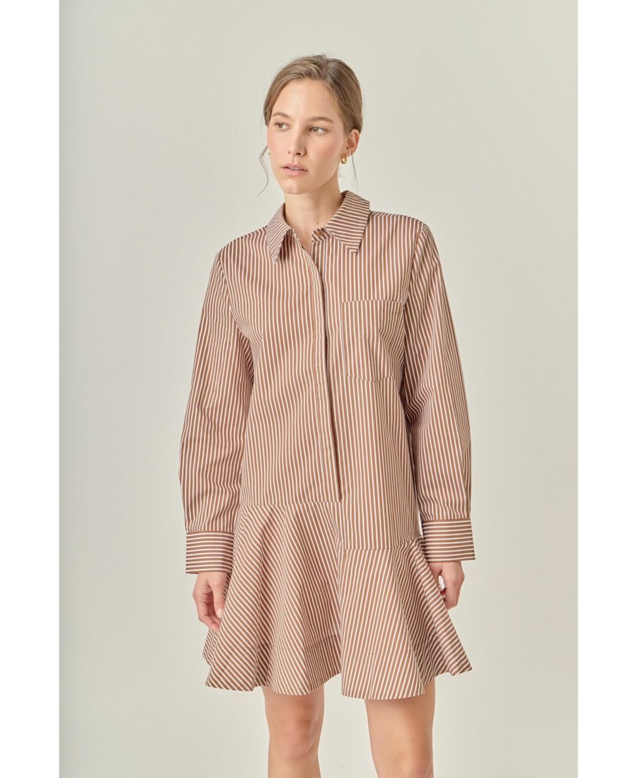 

Женское платье с полосатым воротником и расклешенной юбкой English Factory, Brown