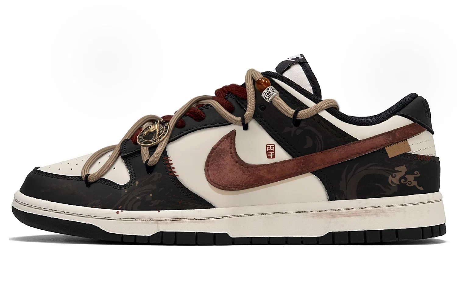 Кроссовки Dunk Red Patterned Jet Black MONE Manufacturing, кожа, износостойкие, легкие, амортизирующие, нескользящие Nike, Black White
