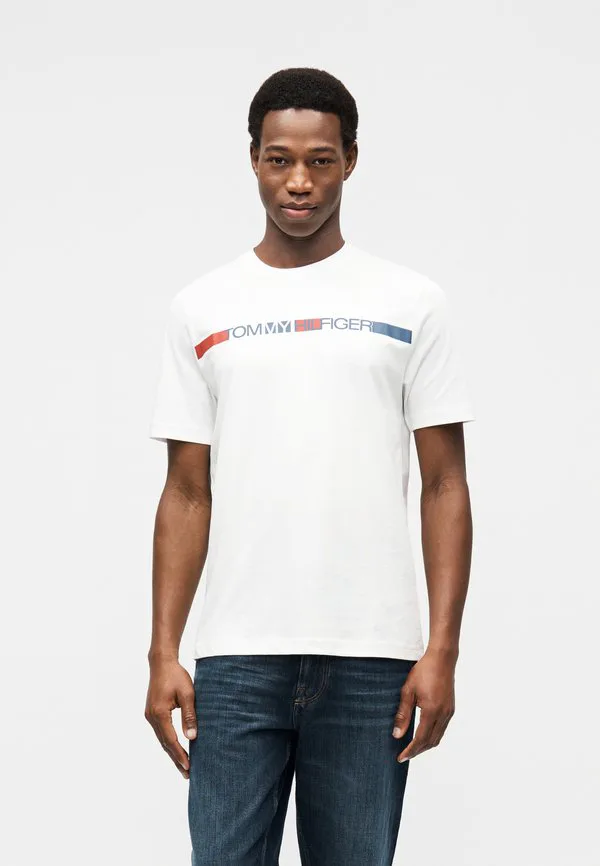 Футболка с логотипом в полоску, футболка с принтом Tommy Hilfiger, White