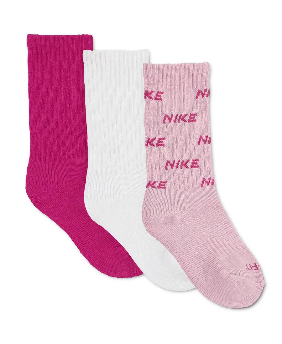 Детские носки с вышитым логотипом (5-7 лет), комплект из 3 пар Nike, розовый/белый — фото 2