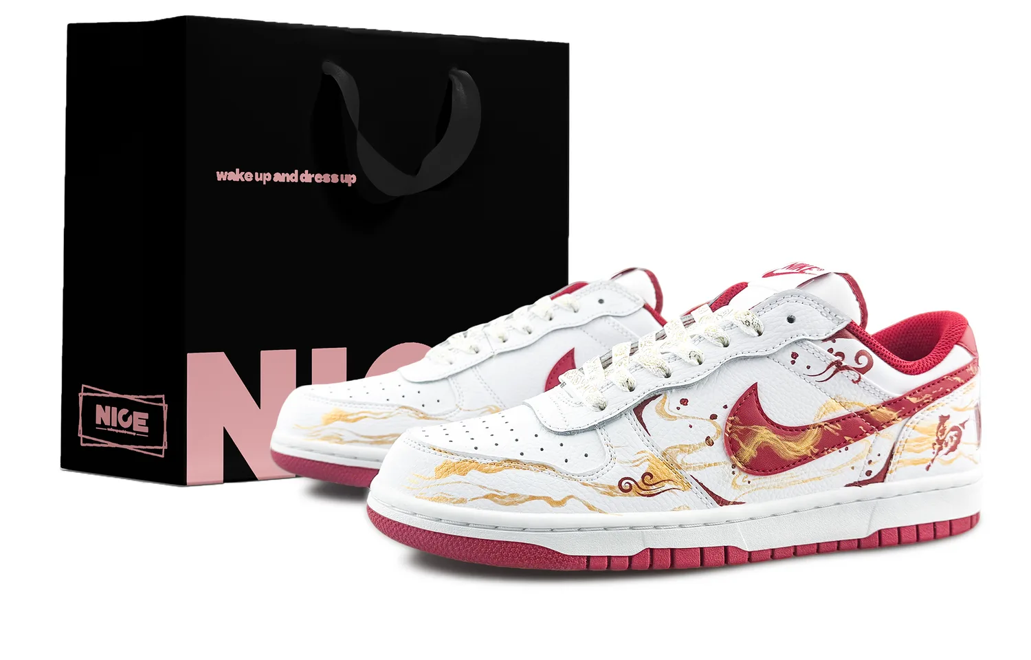 Nike Кроссовки для скейтбординга мужские Big Abrasion Resistant Breathable Low top White Gold