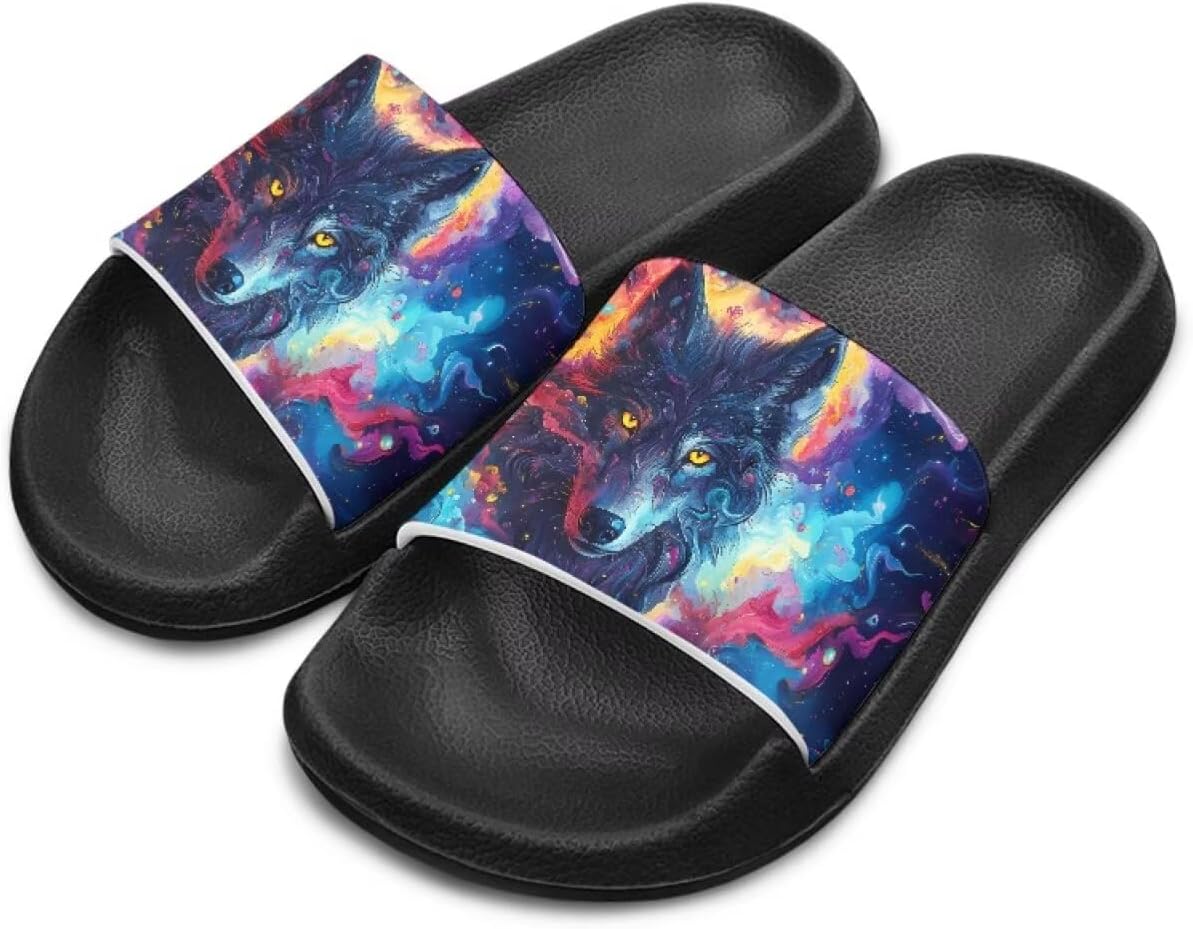 

Детские шлепанцы для мальчиков и девочек, летние тапочки, для улицы, пляжа, бассейна, душа, спорта, подарок (младший/старший ребенок) Cugasmaru, Wolf Blue