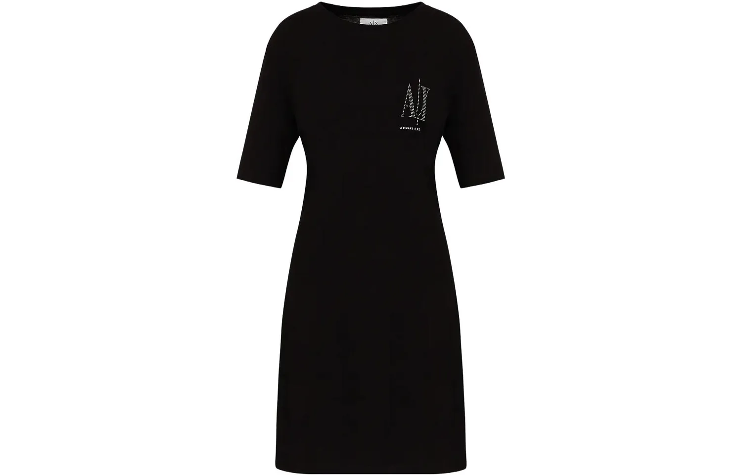 EMPORIO ARMANI Женское черное платье с коротким рукавом и круглым вырезом, средней длины