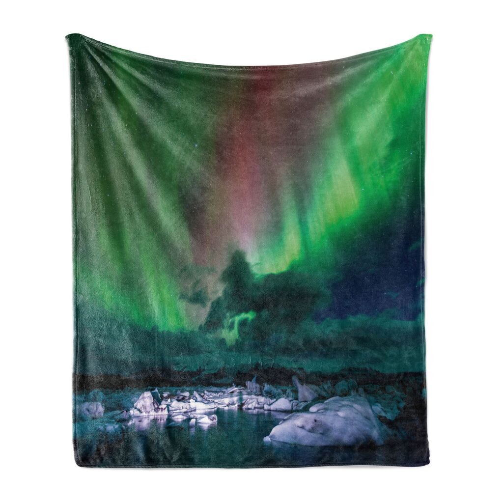 

Мягкое фланелевое флисовое одеяло ABAKUHAUS Northern Lights, Pretty Aurora над Йокульсарлоном в Исландии, сцена на открытом воздухе Polar Explo, 175 x 230 см, разноцветные