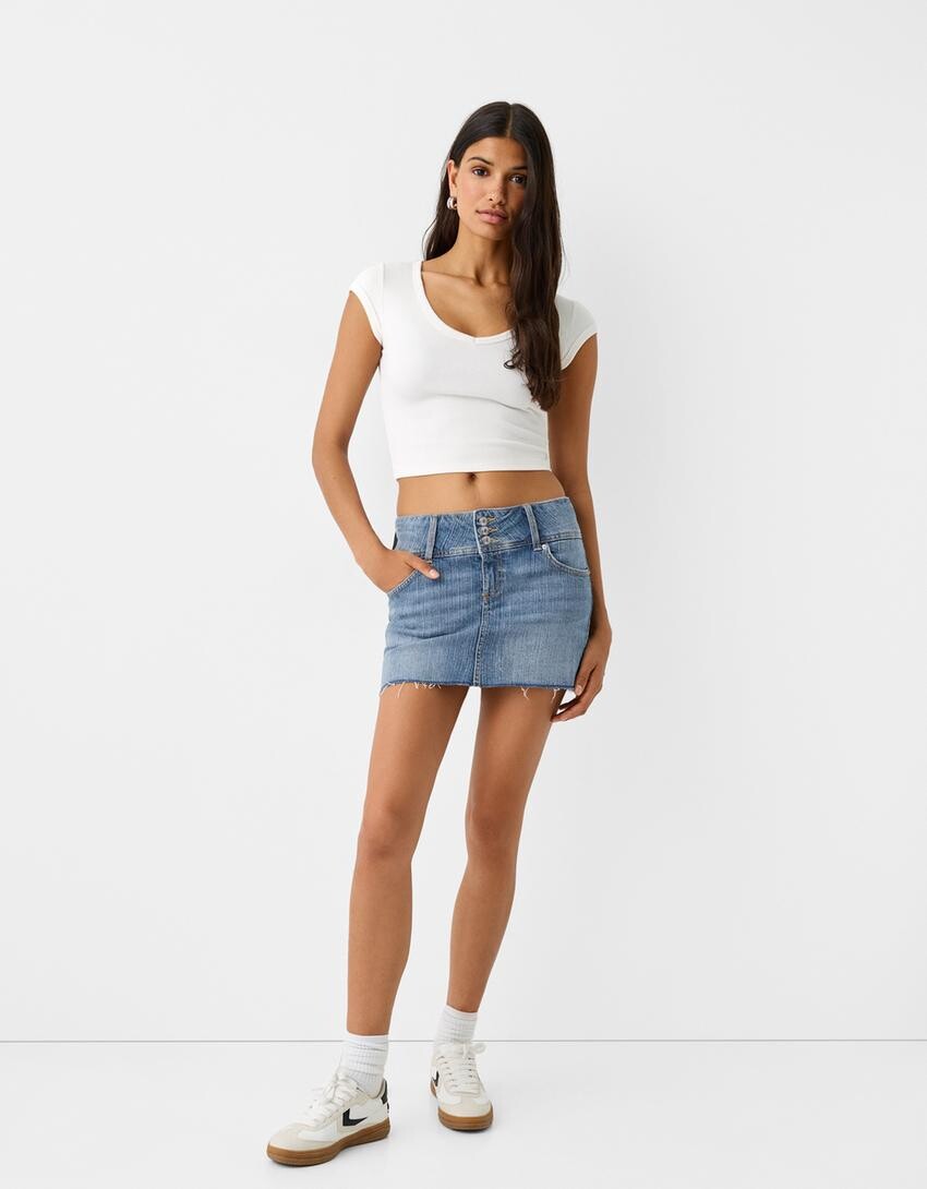 

Мини-Юбка из денима Bershka, голубой