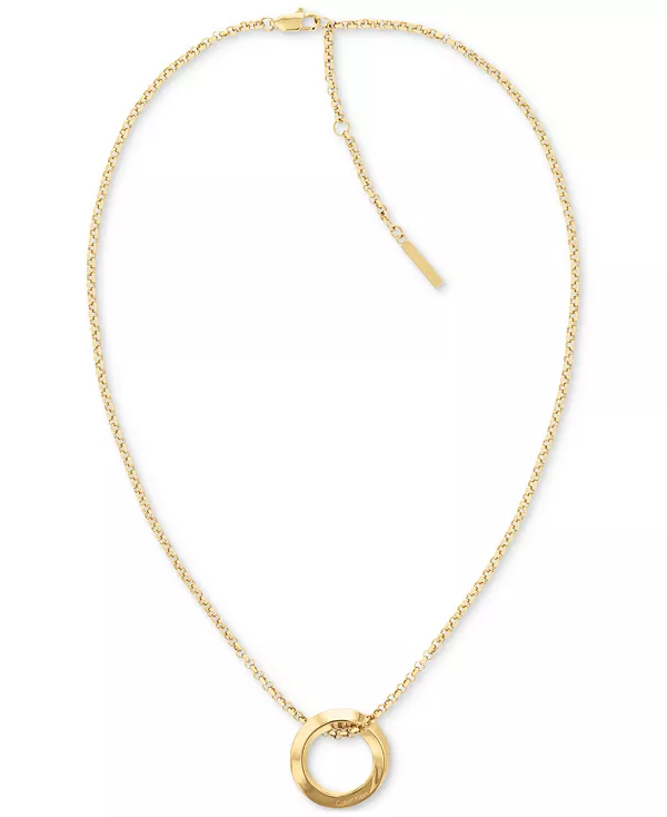

Ожерелье с подвеской в виде витого кольца из нержавеющей стали золотистого оттенка, 16 дюймов + удлинитель 2 дюйма Calvin Klein, gold