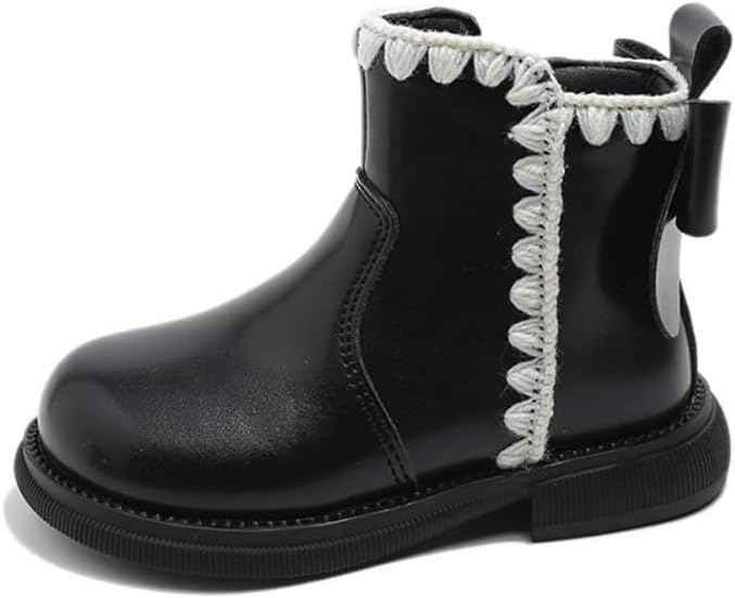 

Милые ботинки на щиколотку для маленьких девочек с бантом, водонепроницаемые, с боковой молнией, низким каблуком, зимние снежные ботиночки для улицы, теплые прогулочные ботинки JGKDTX, Black