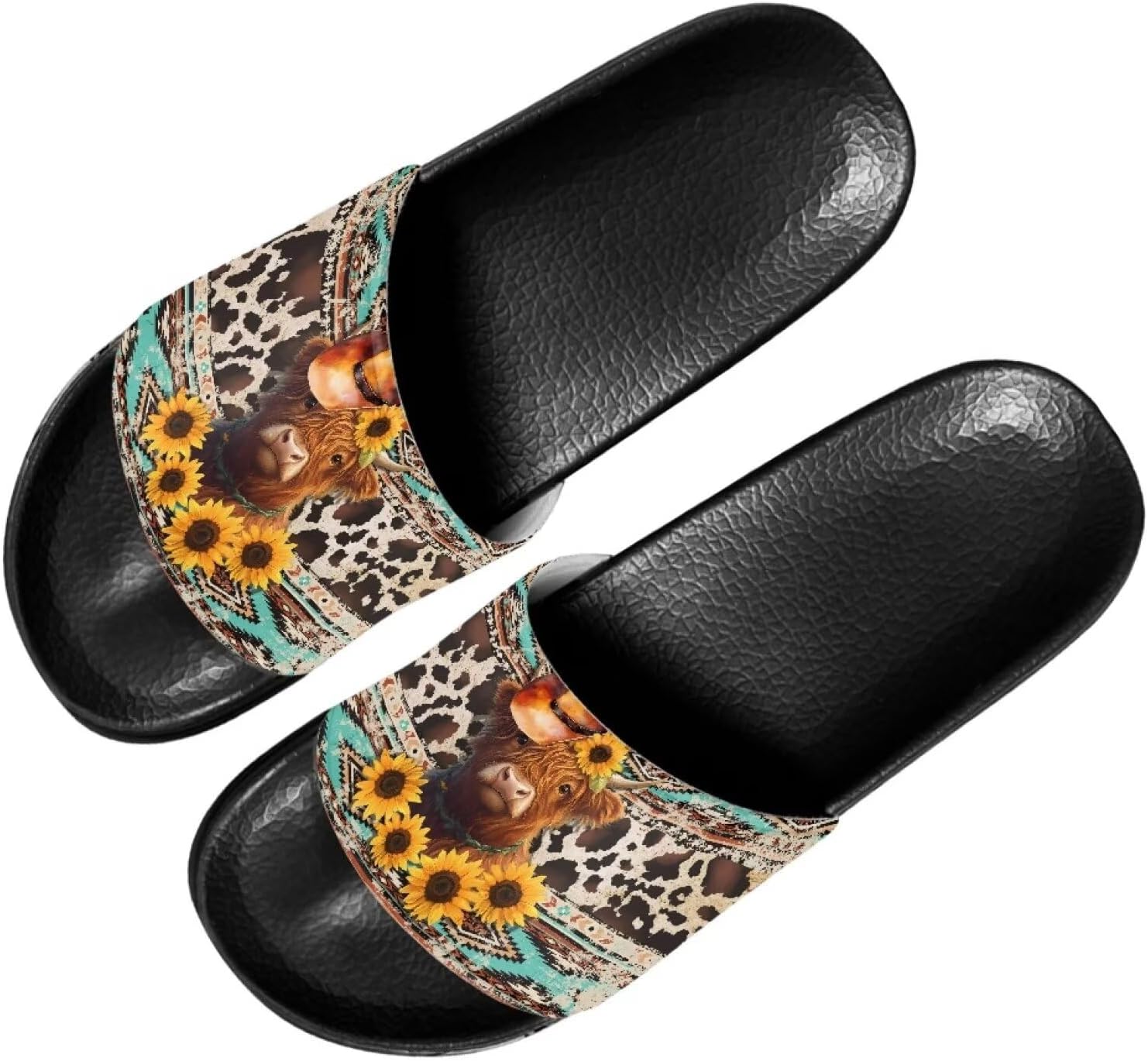 

Шлепанцы Cugasmaru для женщин и мужчин с оригинальным рисунком, открытым носком, мягкой подошвой, удобные домашние и для душа, Western Cow Sunflower