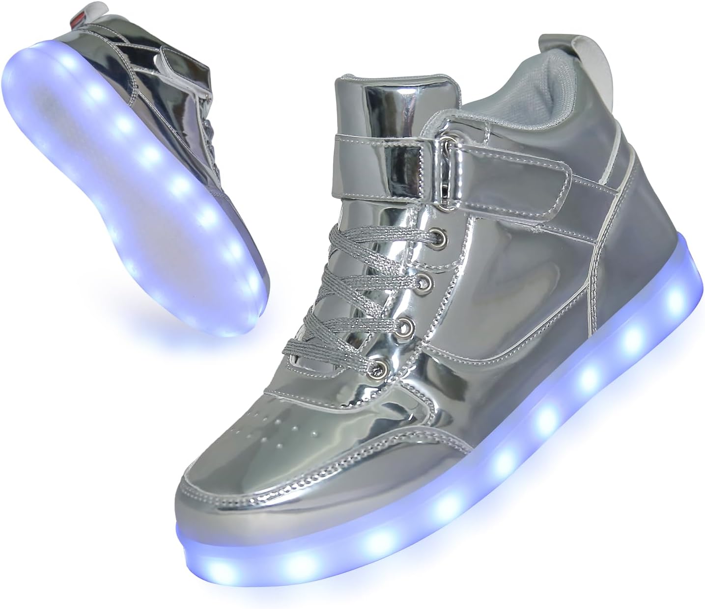 Унисекс-кроссовки YuanRoad с подсветкой LED и USB-зарядкой, светящиеся светодиодные кроссовки, Silver High Top — фото 3