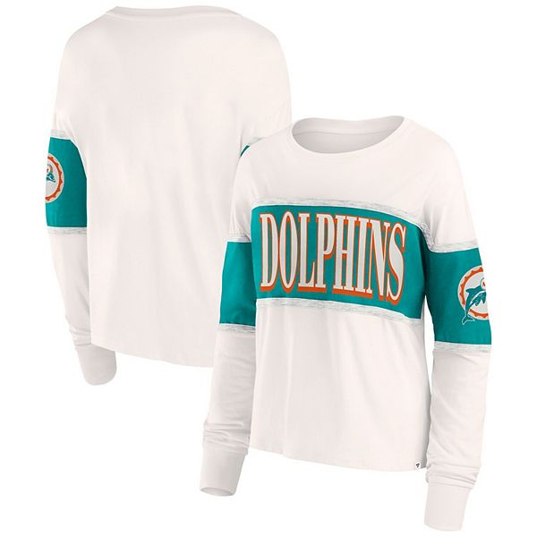 

Женская футболка с длинным рукавом Miami Dolphins Antique Block кремового цвета Fanatics