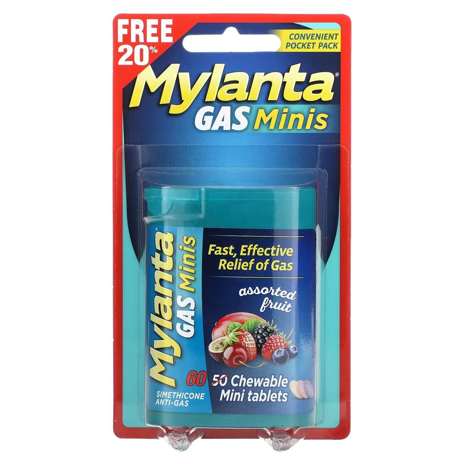 

Добавка Mylanta Gas Minis фруктовое ассорти, 60 жевательных мини-таблеток