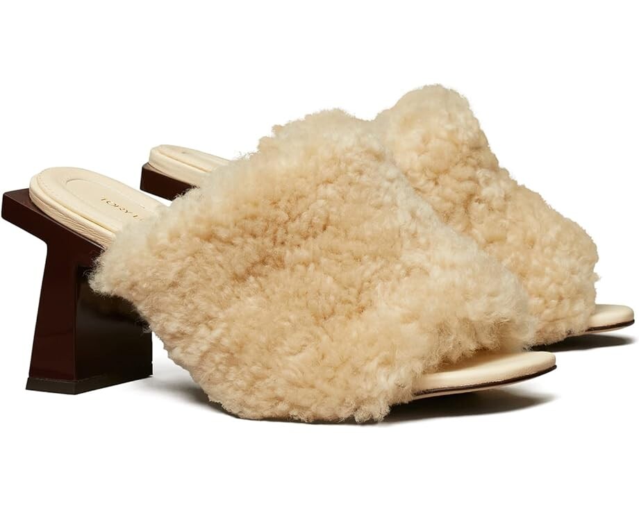 

Туфли Tory Burch Block T Shearling Mule Sandal, цвет Buttermilk/Brie