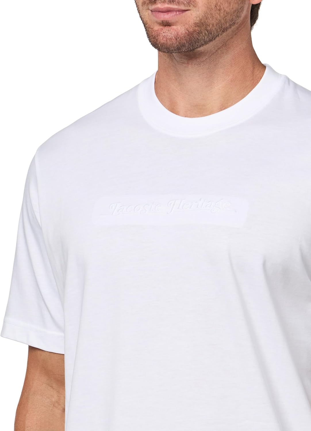 Мужская вышитая хлопковая футболка Lacoste, White — фото 3