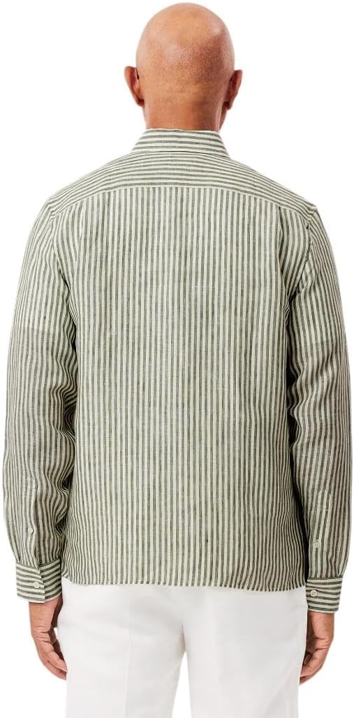 Рубашка Lacoste, мужская, полосатая, хаки/белый — фото 3