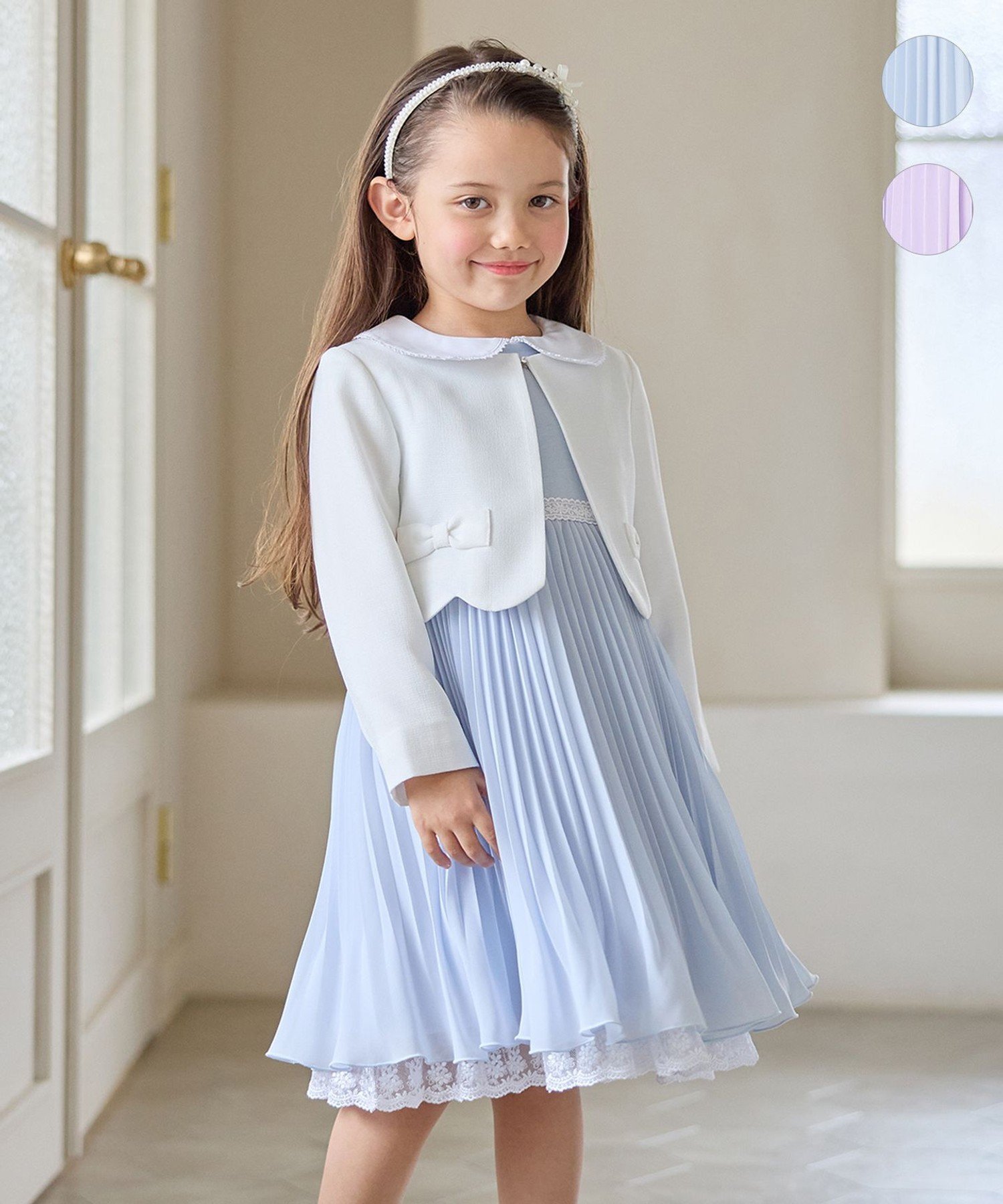 Болеро с лентами + плиссированное платье из шифона ANY KIDS, Sax Blue [073]