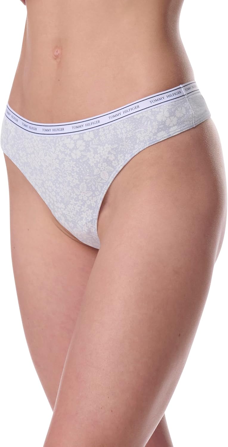 Женские классические хлопковые стринги Tommy Hilfiger с логотипом, 5 шт., Sky Captain/Lime/Heather Grey/White/Wildflower Ditsy — фото 4