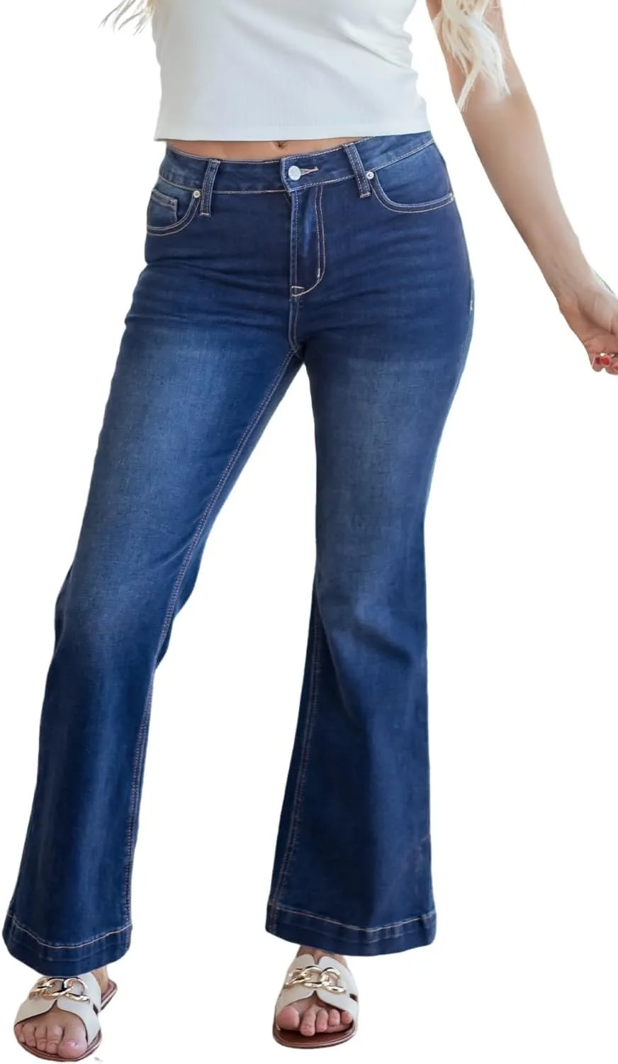 

Джинсы Bootcut для женщин Sail Blue с вышивкой и заплаткой на кармане Loricete