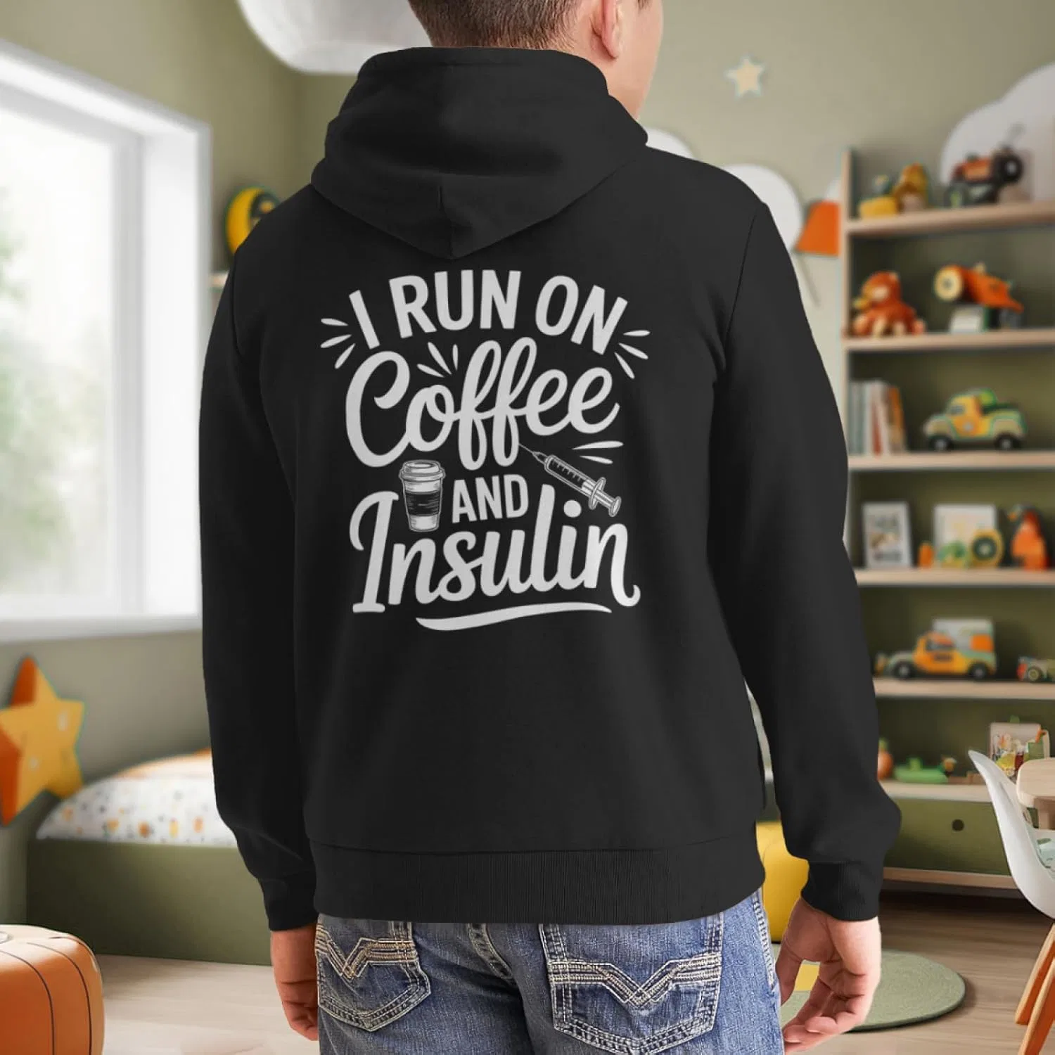 Детская худи с капюшоном Funny I Run On Coffee And Insulin, HEAPPER, белый — фото 3